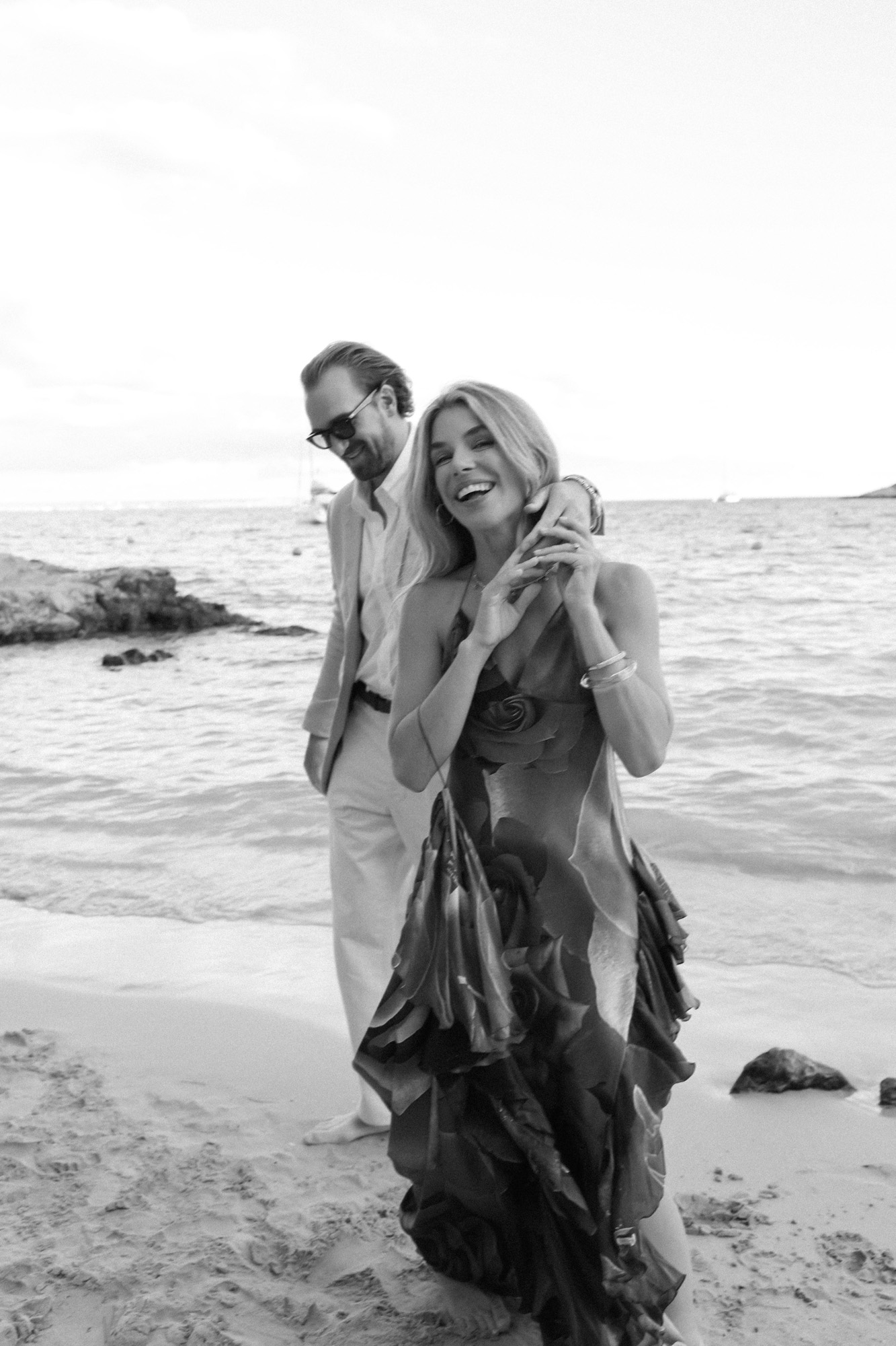 Bride and groom embracing at a destination wedding in Spain