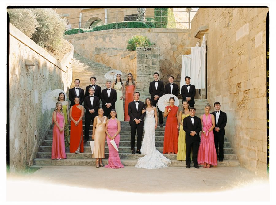Wedding party gathering at Cap Rocat in Mallorca