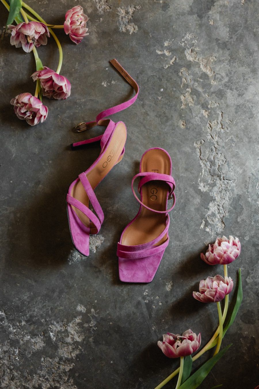 Pink wedding shoes detail shot