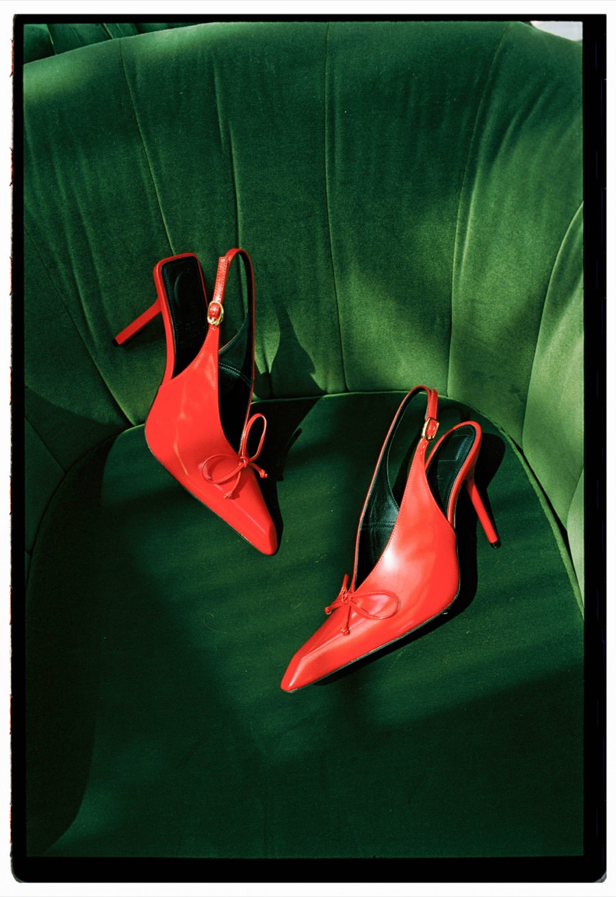 Red wedding shoes detail shot